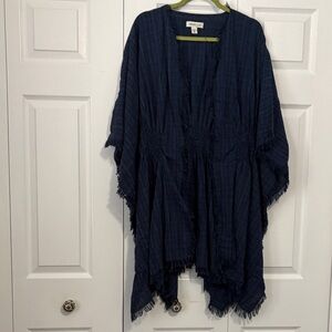 Christina Navy Fringe Poncho Wrap